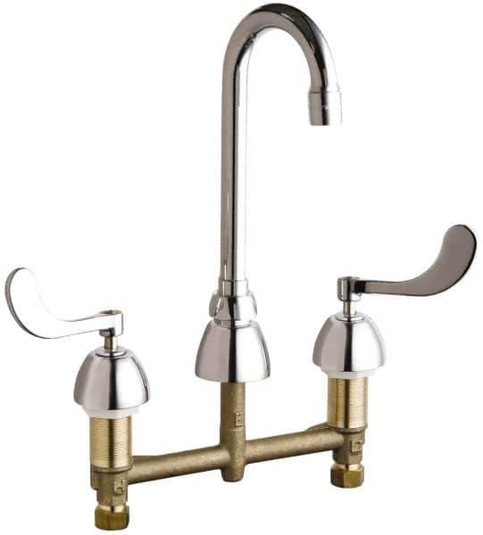 Chicago Faucets - Wrist Blade Handle, Wide Spread Bathroom Faucet - Two Handle, Educational and Healthcare Drain, Gooseneck Spout - Exact Industrial Supply