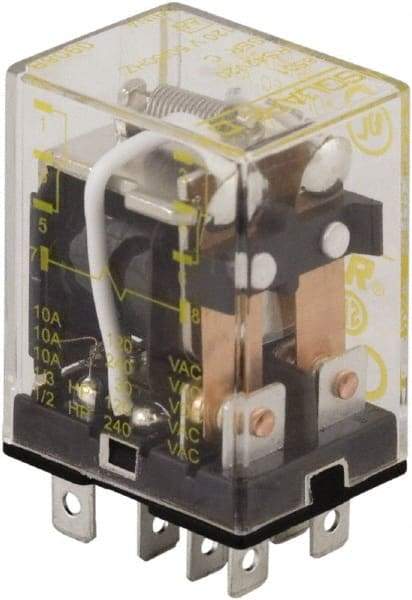 Square D - 1/2 hp at 240 Volt & 1/3 hp at 120 Volt, Electromechanical Plug-in General Purpose Relay - 10 Amp at 240 VAC, DPDT, 120 VAC at 50/60 Hz - Exact Industrial Supply