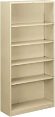 Hon - 5 Shelf, 71" High x 34-1/2" Wide Bookcase - 12-5/8" Deep, Steel, Putty - Exact Industrial Supply