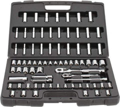 Stanley - 75 Piece 1/4 & 3/8" Drive Standard Deep Socket Set - 3/16 to 13/16", 4 to 19mm, Inch/Metric Measurement Standard - Exact Industrial Supply