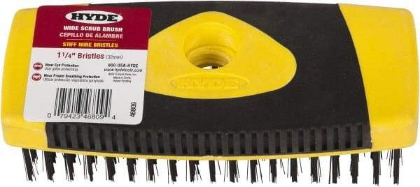 Hyde Tools - Wire Surface Preparation Brush - 1-1/4" Bristle Length, 3/4" Wide, Plastic Overmold Handle - Exact Industrial Supply