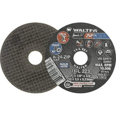 WALTER Surface Technologies - 2" 24 Grit Aluminum Oxide Cutoff Wheel - 1/8" Thick, 3/8" Arbor, 30,600 Max RPM, Use with Die Grinders - Exact Industrial Supply