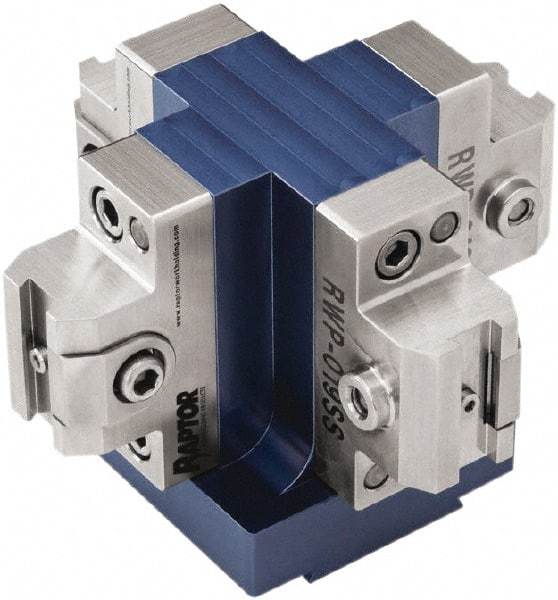 Raptor Workholding - 3.13" High x 4-1/2" Wide x 4-1/2" Long Dovetail Vise - 3/8" Jaw Opening Capacity, 1/8" High x 1-1/4" Wide Jaw, For 4 & 5 Axis Workholding Systems - Exact Industrial Supply