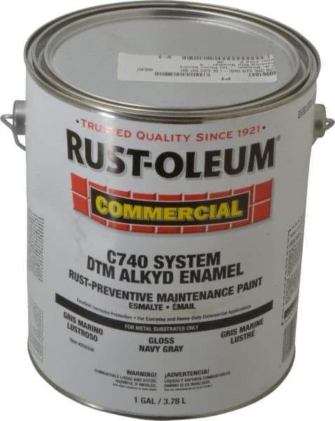 Rust-Oleum - 1 Gal Navy Gray Gloss Finish Alkyd Enamel Paint - 278 to 509 Sq Ft per Gal, Interior/Exterior, Direct to Metal, <400 gL VOC Compliance - Exact Industrial Supply