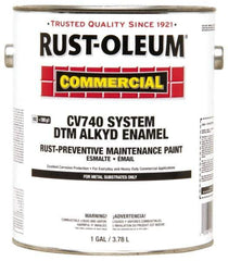 Rust-Oleum - 1 Gal White Gloss Finish Alkyd Enamel Paint - 278 to 509 Sq Ft per Gal, Interior/Exterior, Direct to Metal, <400 gL VOC Compliance - Exact Industrial Supply