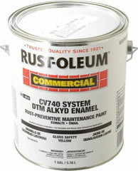 Rust-Oleum - 1 Gal Safety Yellow Gloss Finish Alkyd Enamel Paint - 278 to 509 Sq Ft per Gal, Interior/Exterior, Direct to Metal, <100 gL VOC Compliance - Exact Industrial Supply