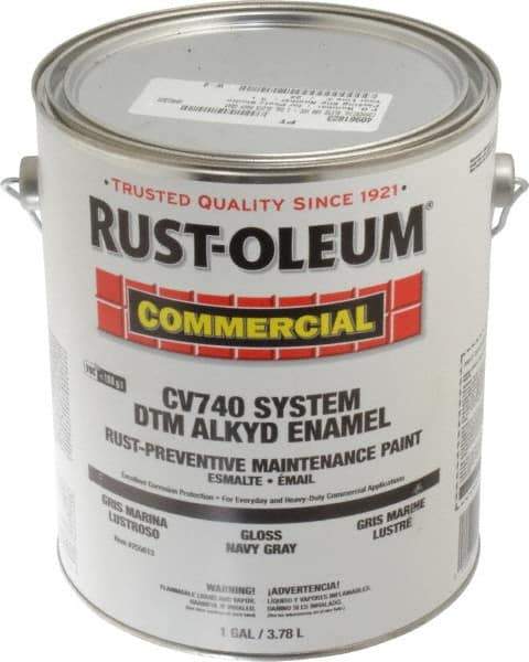 Rust-Oleum - 1 Gal Navy Gray Gloss Finish Alkyd Enamel Paint - 278 to 509 Sq Ft per Gal, Interior/Exterior, Direct to Metal, <100 gL VOC Compliance - Exact Industrial Supply