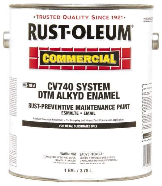 Rust-Oleum - 1 Gal White Gloss Finish Alkyd Enamel Paint - 278 to 509 Sq Ft per Gal, Interior/Exterior, Direct to Metal, <100 gL VOC Compliance - Exact Industrial Supply