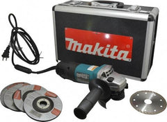 Makita - 4-1/2" Wheel Diam, 10,000 RPM, Corded Angle & Disc Grinder - 5/8-11 Spindle, 120 Volts, 7.5 Amps - Exact Industrial Supply