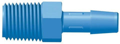 Made in USA - 1/4" Barb, 1/4, Polypropylene Single Barbed Tube Adapter - Blue, Male - Exact Industrial Supply