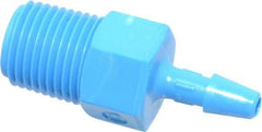 Made in USA - 1/8" Barb, 1/8, HDPE Single Barbed Tube Adapter - Blue, Male - Exact Industrial Supply