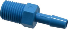 Made in USA - 1/4" Barb, 1/4, HDPE Single Barbed Tube Adapter - Blue, Male - Exact Industrial Supply