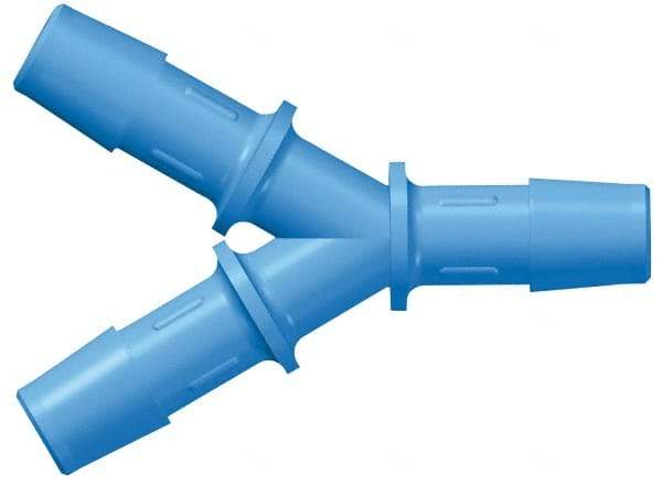 Made in USA - 1/2" Barb, Kynar Single Barbed Tube Y Connector - Blue, Male - Exact Industrial Supply