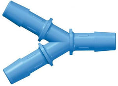 Made in USA - 1/8" Barb, Nylon Single Barbed Tube Y Connector - Blue, Male - Exact Industrial Supply