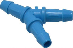 Made in USA - 3/16" Barb, HDPE Single Barbed Tube Y Connector - Blue, Male - Exact Industrial Supply