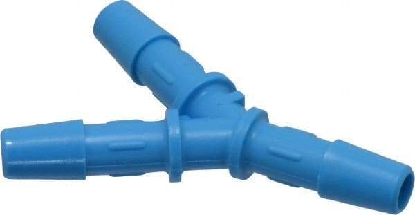 Made in USA - 1/4" Barb, HDPE Single Barbed Tube Y Connector - Blue, Male - Exact Industrial Supply