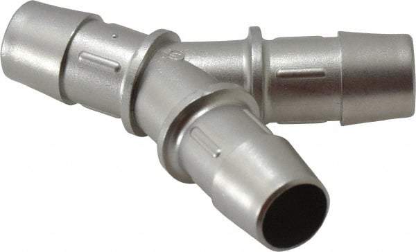 Made in USA - 0.4" Tube ID, Metal Barbed Y Tube Tube Connector - Stainless Steel - Exact Industrial Supply