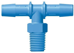 Made in USA - 3/4" Barb, 3/4, HDPE Single Barbed Tube Threaded Tee - Blue, Male - Exact Industrial Supply