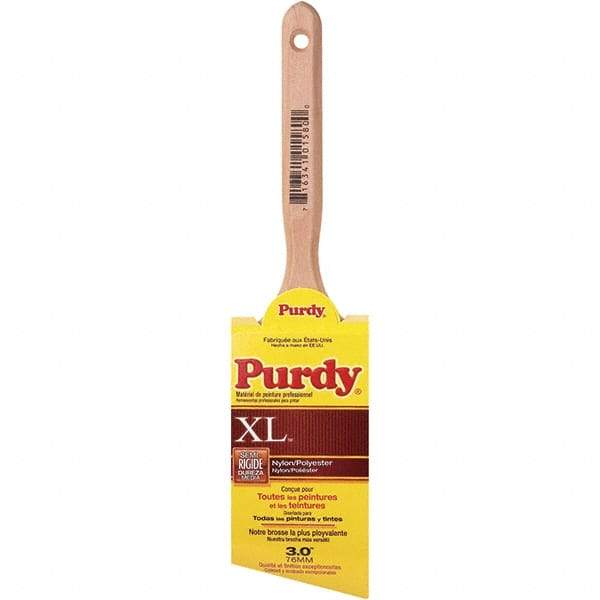 Purdy - 3" Angled Synthetic Sash Brush - 3-3/16" Bristle Length, 6-1/2" Wood Fluted Handle - Exact Industrial Supply