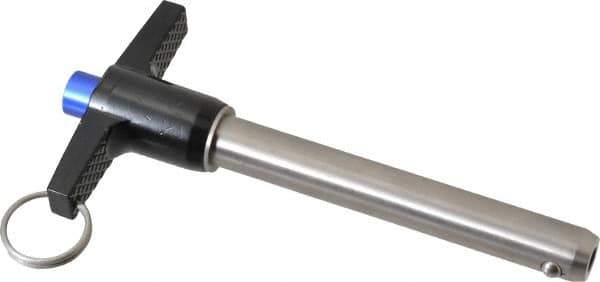 Gibraltar - 5/8" Diam, 4" Usable Length, T Handle, Quick Release Pin - Grade 17-4 Stainless Steel, Bright Finish - Exact Industrial Supply