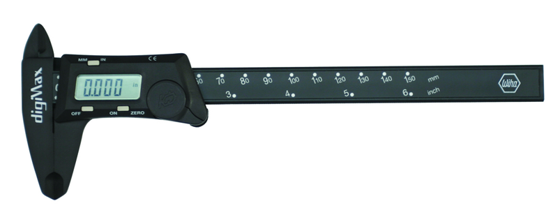 6" DigiMax Digital Caliper Inch & Metric Auto Switch On & Off - Exact Industrial Supply