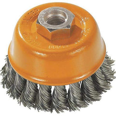 WALTER Surface Technologies - 3" Diam, 5/8-11 Threaded Arbor, Steel Fill Cup Brush - 0.015 Wire Diam, 12,000 Max RPM - Exact Industrial Supply