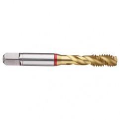 M10x1.25 6H 3-Flute Cobalt Red Ring Semi-Bottoming 40 degree Spiral Flute Tap-TiN - Exact Industrial Supply