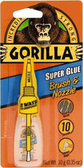 Gorilla Glue - 0.35 oz Bottle Clear Super Glue - 24 hr Full Cure Time, Bonds to Most Surfaces - Exact Industrial Supply