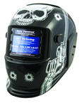 #41282 - Solar Powered Welding Helment; Black with Skull and Pistol Graphics - Exact Industrial Supply