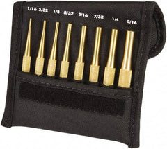 Starrett - 8 Piece, 1/16 to 5/16", Pin Punch Set - Round Shank, Brass, Comes in Pouch - Exact Industrial Supply