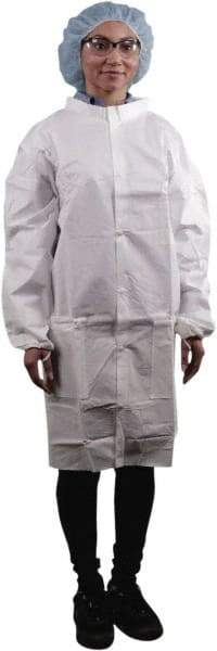 PRO-SAFE - Size 2XL ISO Class 5 White Lab Coat with 3 Pockets - Keyguard, Snap Front, Elastic Cuffs with Thumb-loop - Exact Industrial Supply