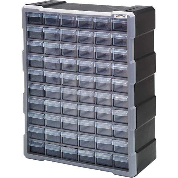 Quantum Storage - 60 Drawer, Small Parts Drawer Cabinet System - 18-3/4" Deep x 6-1/4" Wide x 15" High - Exact Industrial Supply