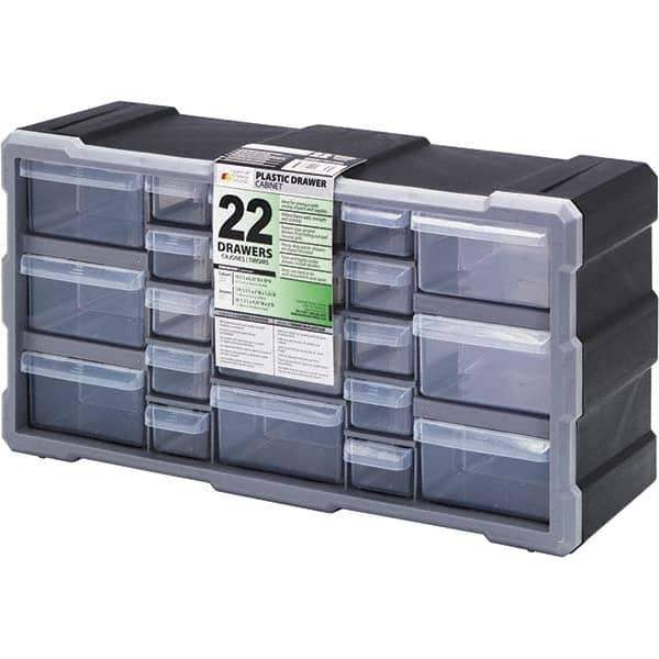 Quantum Storage - 22 Drawer, Small Parts Drawer Cabinet System - 19-1/2" Deep x 6-1/4" Wide x 10" High - Exact Industrial Supply