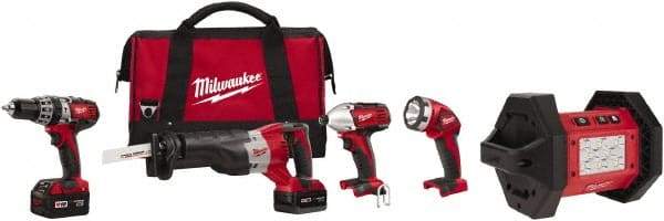 Milwaukee Tool - 18 Volt Cordless Tool Combination Kit - Includes 1/2" Hammer Drill, 1/4" Hex Impact Driver & Sawzall Reciprocating Saw, Lithium-Ion Battery Included - Exact Industrial Supply