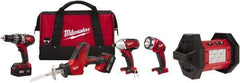 Milwaukee Tool - 18 Volt Cordless Tool Combination Kit - Includes 1/2" Hammer Drill, 1/4" Hex Impact Driver & One-Handed Hackzall Reciprocating Saw, Lithium-Ion Battery Included - Exact Industrial Supply