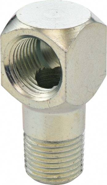 Umeta - 90° Head Angle, 1/8 PTF Steel Grease Fitting Adapter - 1/2" Hex, 1-1/8" Overall Height, Zinc Plated Finish - Exact Industrial Supply