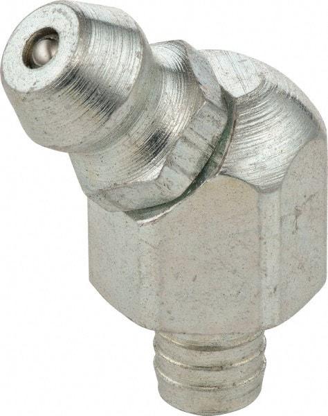 Umeta - 65° Head Angle, 3/16 Drive-In Steel Drive-In Grease Fitting - 3/8" Hex, 0.7031" Overall Height, Zinc Plated Finish - Exact Industrial Supply