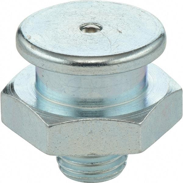 Umeta - Straight Head Angle, 1/8 PTF Steel Button-Head Grease Fitting - 5/8" Hex, 3/4" Overall Height, Zinc Plated Finish - Exact Industrial Supply
