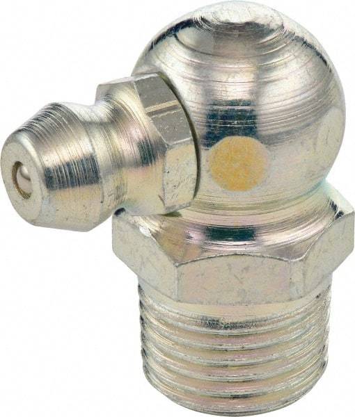 Umeta - 90° Head Angle, M10x1 Metric Stainless Steel Standard Grease Fitting - 9mm Hex, 18mm Overall Height, 5.5mm Shank Length - Exact Industrial Supply