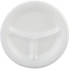 DART - Foam Dinnerware, Plate, 3-Comp, 9" - White - Exact Industrial Supply