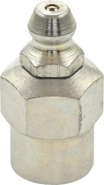 Umeta - Straight Head Angle, 1/8 PTF Steel Standard Grease Fitting - 1/2" Hex, 1" Overall Height, Zinc Plated Finish - Exact Industrial Supply