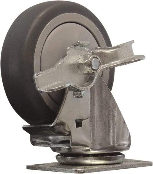 Snap-Loc - 4" Diam x 1" Wide x 5" OAH Top Plate Mount Swivel Caster with Brake - Polyurethane, 375 Lb Capacity, Ball Bearing, 1-3/4 X 2-7/8" Plate, Round Stem - Exact Industrial Supply