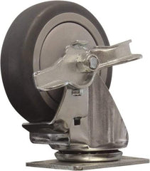 Snap-Loc - 4" Diam x 1" Wide x 5" OAH Top Plate Mount Swivel Caster with Brake - Polyurethane, 375 Lb Capacity, Ball Bearing, 1-3/4 X 2-7/8" Plate, Round Stem - Exact Industrial Supply