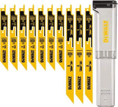 DeWALT - 10 Pieces, 6" to 9" Long x 0.04" Thickness, Bi-Metal Reciprocating Saw Blade Set - Straight Profile, 10-14 to 18 Teeth, Toothed Edge - Exact Industrial Supply