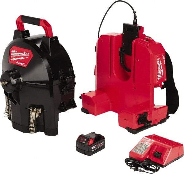 Milwaukee Tool - 18V Battery Battery Drain Cleaning Machine - For 1-1/4" to 4" Pipe, 50' Cable - Exact Industrial Supply