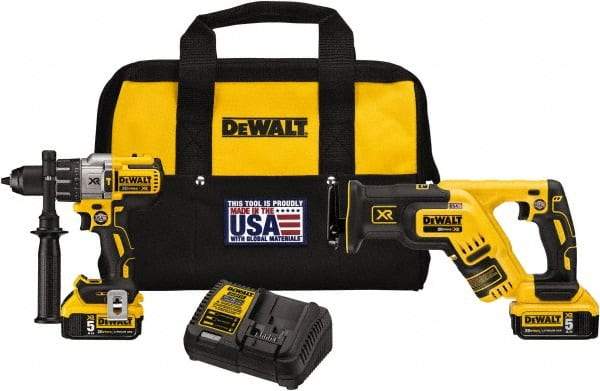 DeWALT - 20 Volt Cordless Tool Combination Kit - Includes Hammerdrill & Reciprocating Saw, Lithium-Ion Battery Included - Exact Industrial Supply