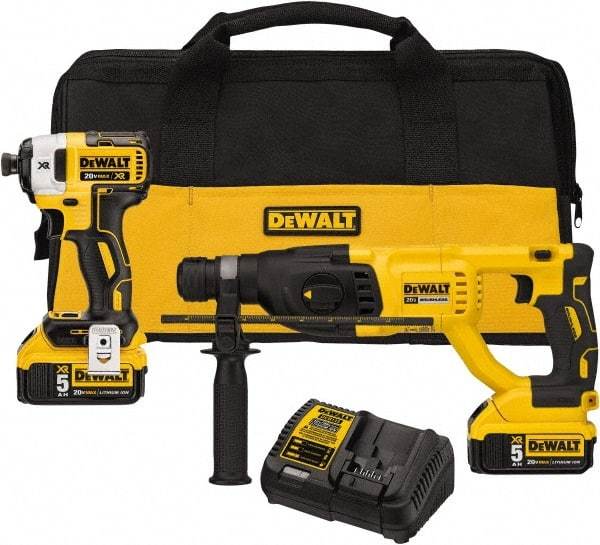 DeWALT - 20 Volt Cordless Tool Combination Kit - Includes 1/4" Brushless Impact Driver & SDS Plus Brushless Rotary Hammer, Lithium-Ion Battery Included - Exact Industrial Supply