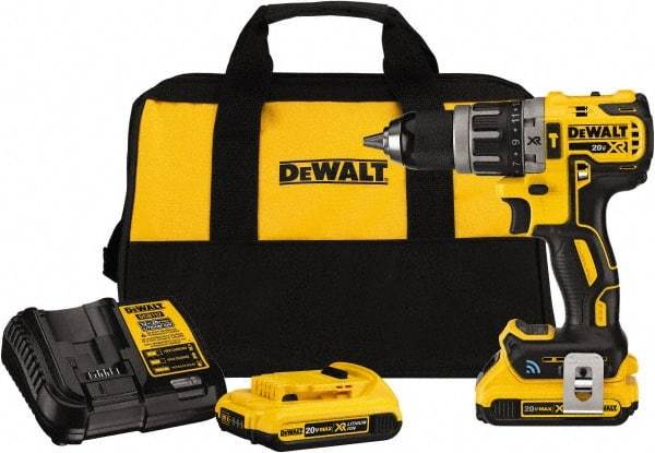 DeWALT - 20 Volt 1/2" Chuck Pistol Grip Handle Cordless Drill - 0-2000 RPM, Keyless Chuck, Reversible, 2 Lithium-Ion Batteries Included - Exact Industrial Supply