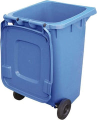 Vestil - 64 Gal Blue Rectangle Trash Can - Polyethylene, None Graphic, 39-15/16" High x 28-1/2" Long x 23-1/2" Wide, Lid Included - Exact Industrial Supply