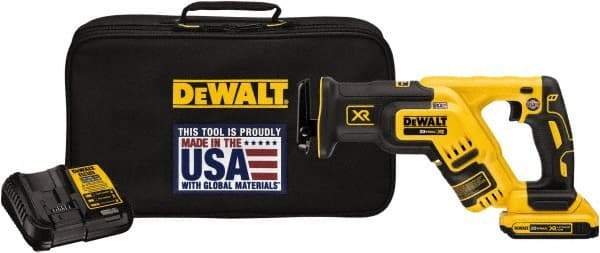 DeWALT - 20V, 0 to 2,900 SPM, Cordless Reciprocating Saw - 1-1/8" Stroke Length, 14-1/2" Saw Length, 1 Lithium-Ion Battery Included - Exact Industrial Supply